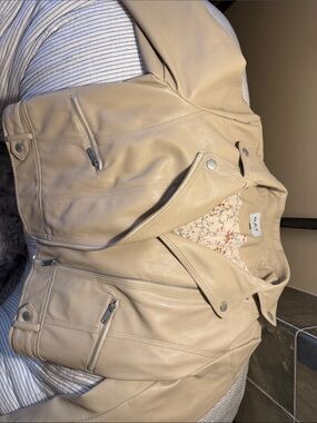Oat New York Cream Faux Leather Biker Jacket